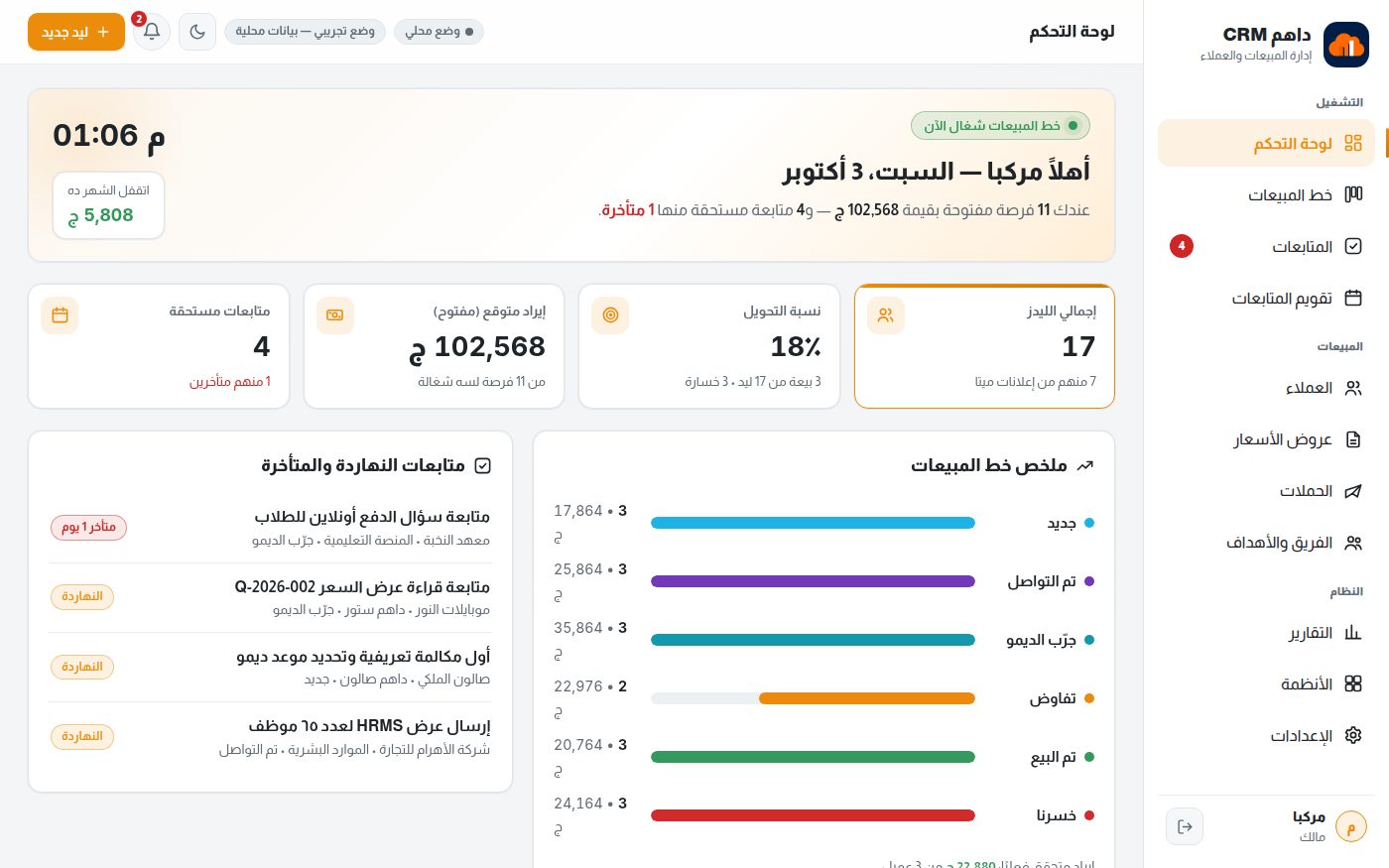 لقطة من نظام داهم CRM